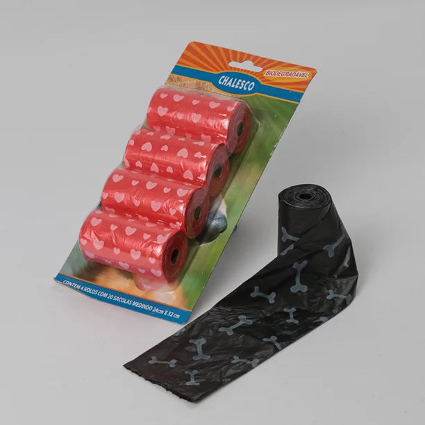 Refil sacolinha cata caca Chalesco para cães com 4 rolos (cores sortidas)