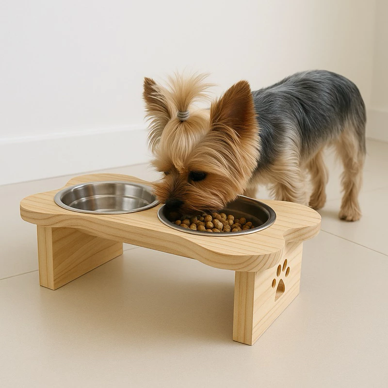 Comedouro Elevado Pet Bebedouro Cachorro Madeira Minimalista